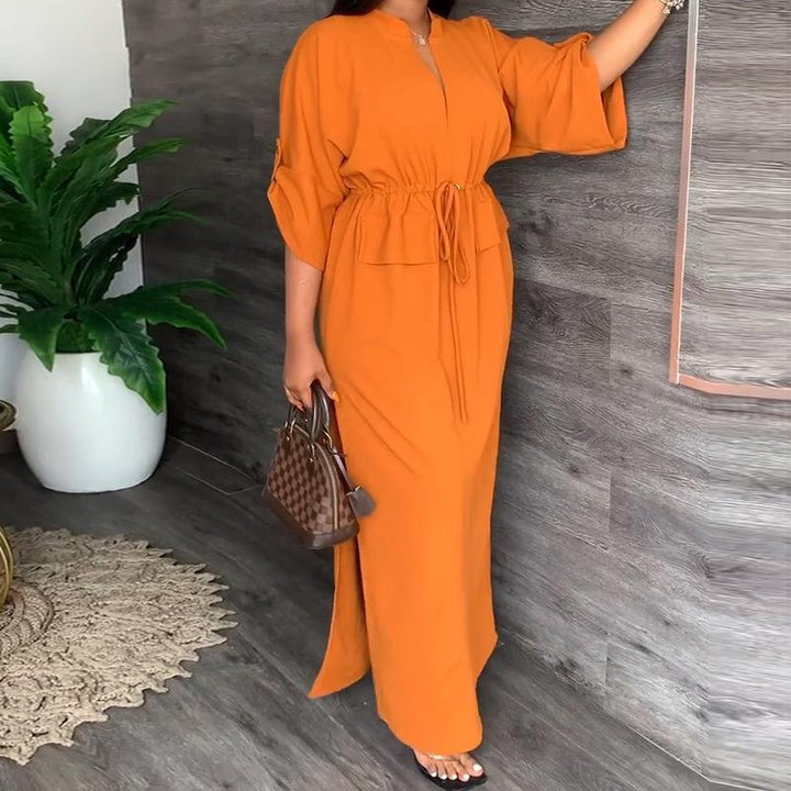 Robe maxi décontractée pour femmes avec ceinture et larges manches Chic & Stil