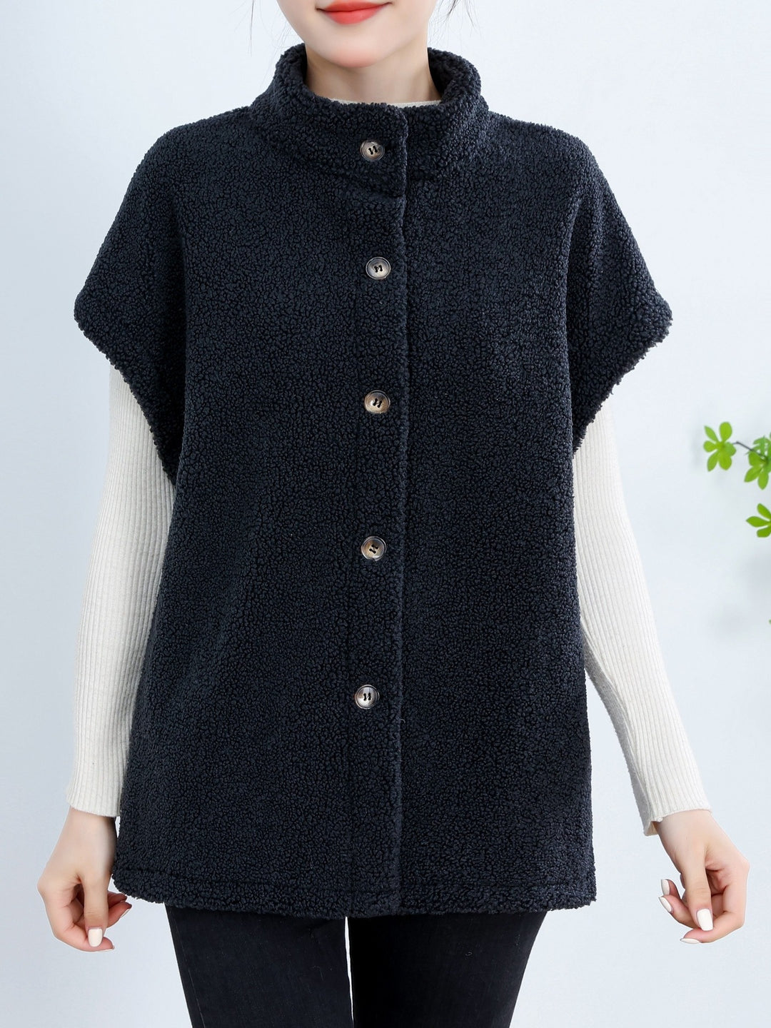 Ladies Cozy Cardigan with Buttons and Chic High Collar