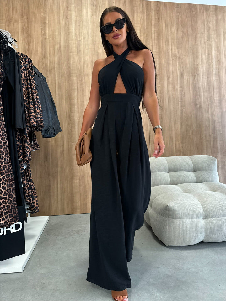 Ladies Cut-Out Halter Neck Wide Trousers Lune London