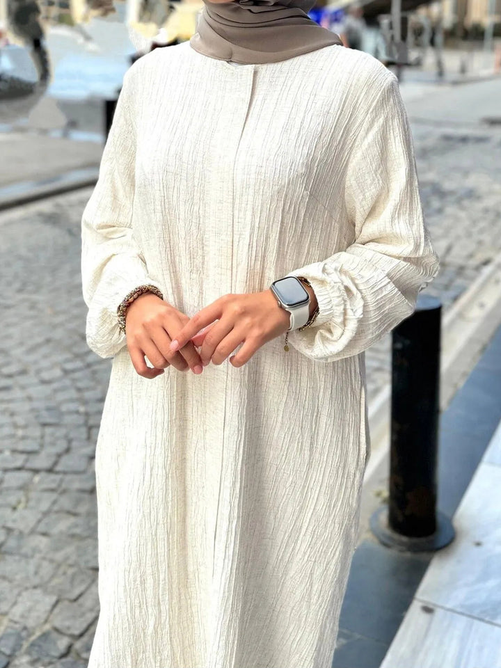 Robe décontractée pour femme à manches longues avec ourlet volanté et coton structuré