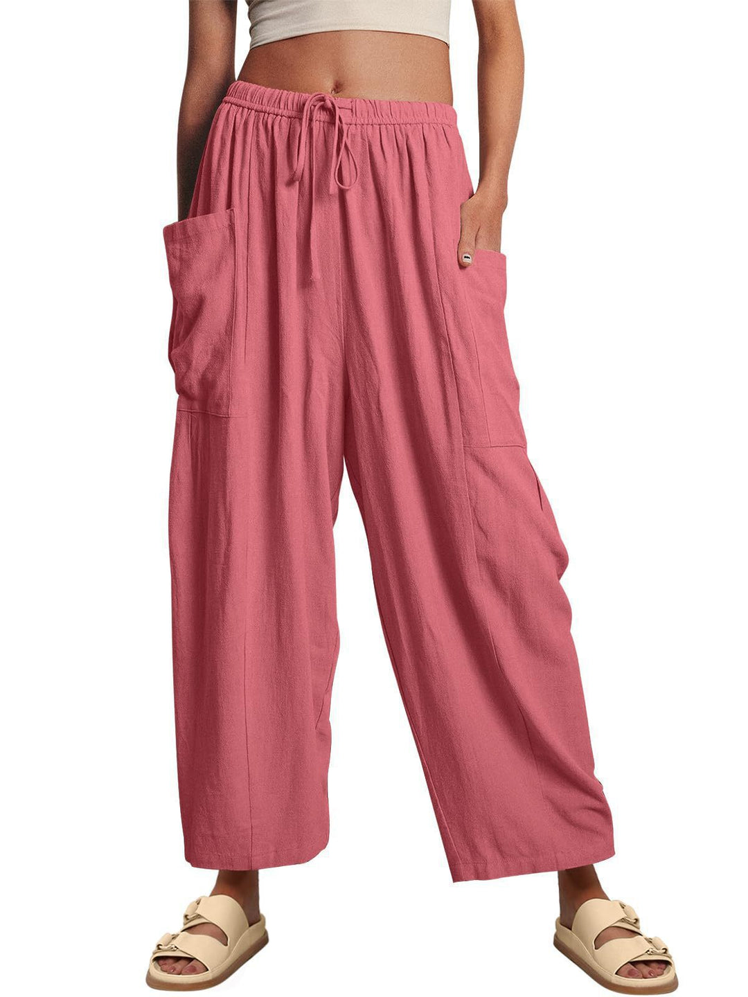 Comfortable Palazzo Pants for ladies with elastic waistband and side pockets Lune London