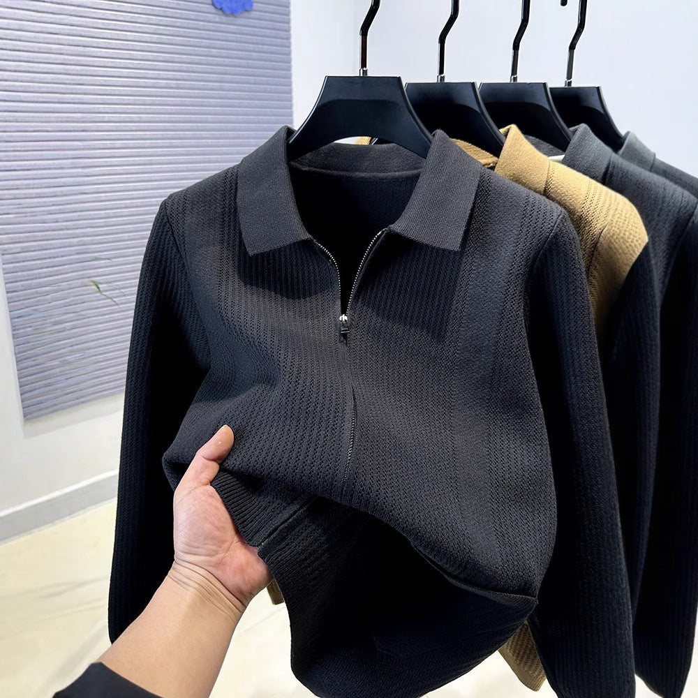 Womans sweater with textured zipper and classic collar Lune London