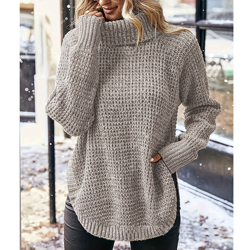 Pull en tricot épais pour femmes avec col haut et poches latérales Chic & Stil