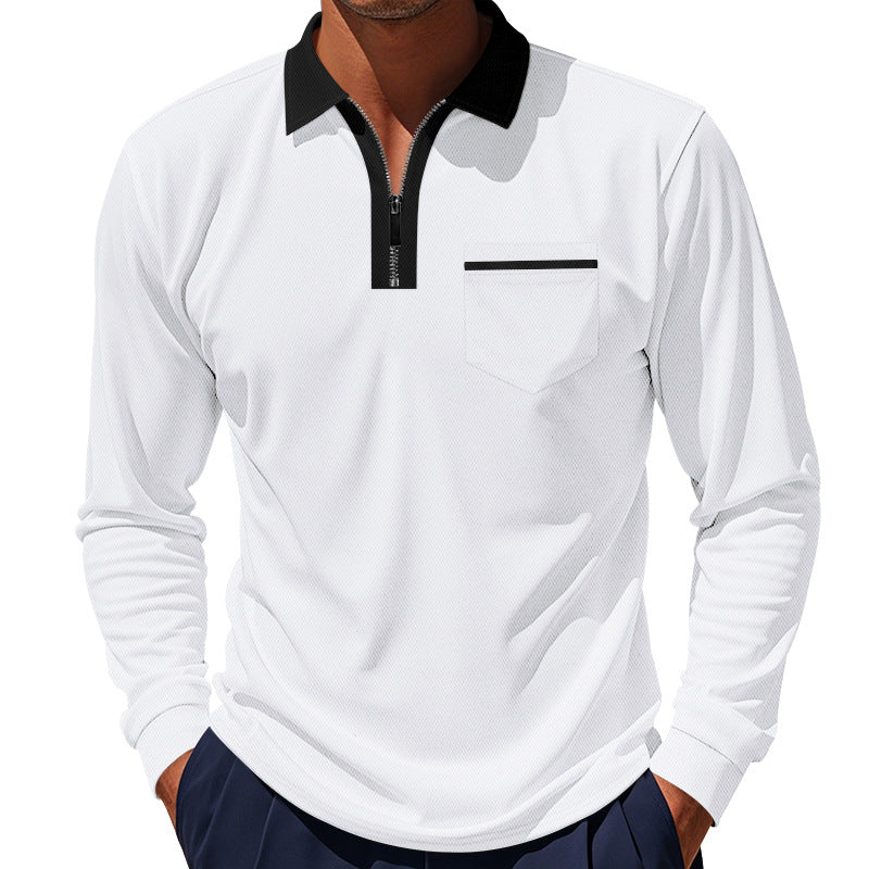 Men's trendy long sleeve polo with zip and chest pocket Lune London