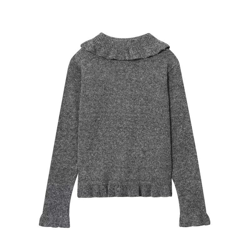 Womens knit jacket with classic Peter Pan collar and elegant button details Lune London