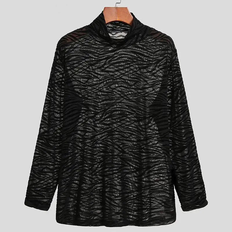 Long sleeve women's t-shirt with textured animal print and high collar Lune London
