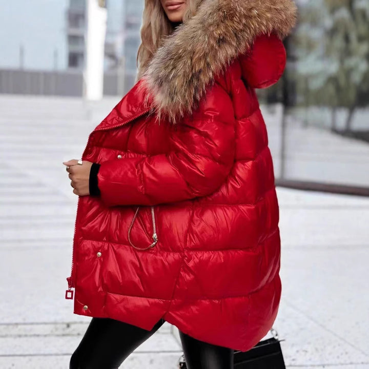 Ladies Long Down Jacket with Removable Faux Fur Collar Lune London