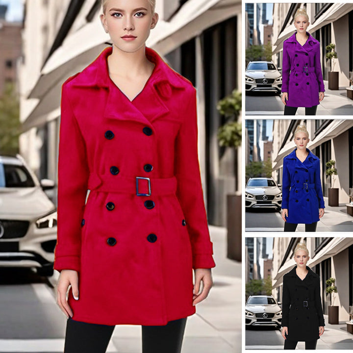 Women Elegant Trench Coat with Belt and Contrasting Buttons Lune London