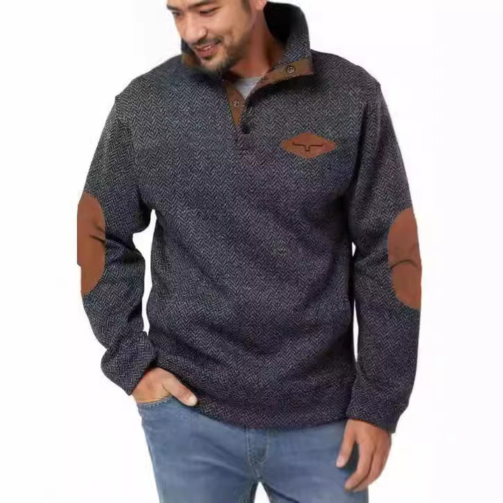 Trendy men's sweater with contrasting collar and elbow patches Lune London