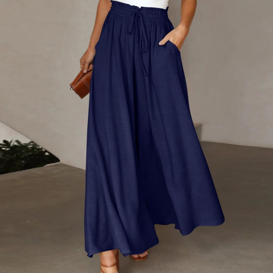 Wide linen trousers for ladies with elastic and pockets Lune London