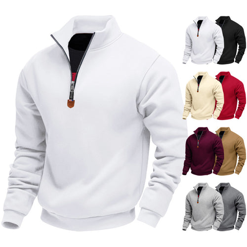 Sporty men's sweater with half-zip closure and trendy high collar Lune London