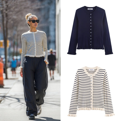 Ladies elegant cardigan with ruffle details Lune London