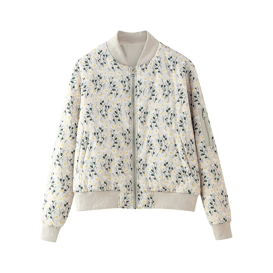 Ladies stylish bomber jacket with floral patterns and elastic cuffs Lune London