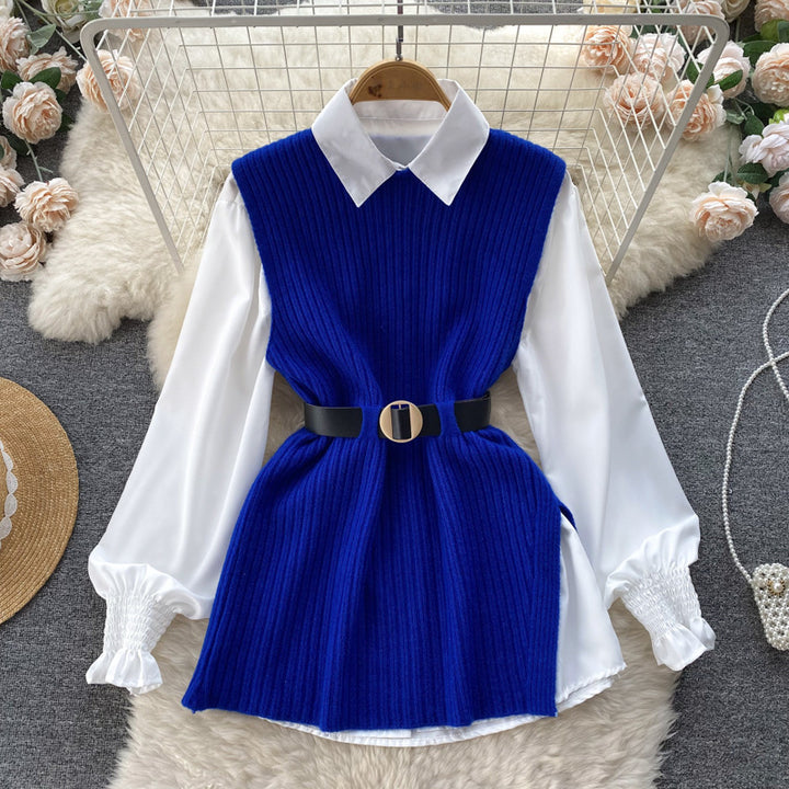 Fashion knitted cardigan for women with an elegant shirt underneath Lune London