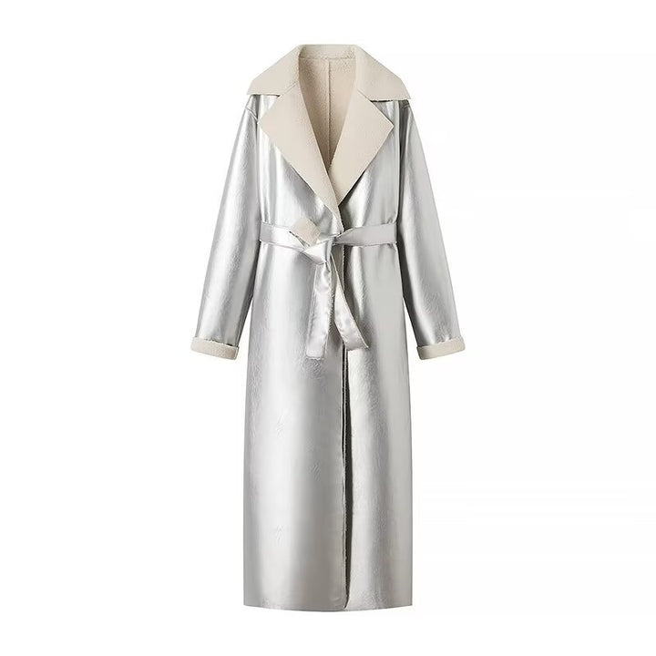 Manteau Élégant en Satin pour Femmes avec Col Doux et Ceinture à Nouer Chic & Stil