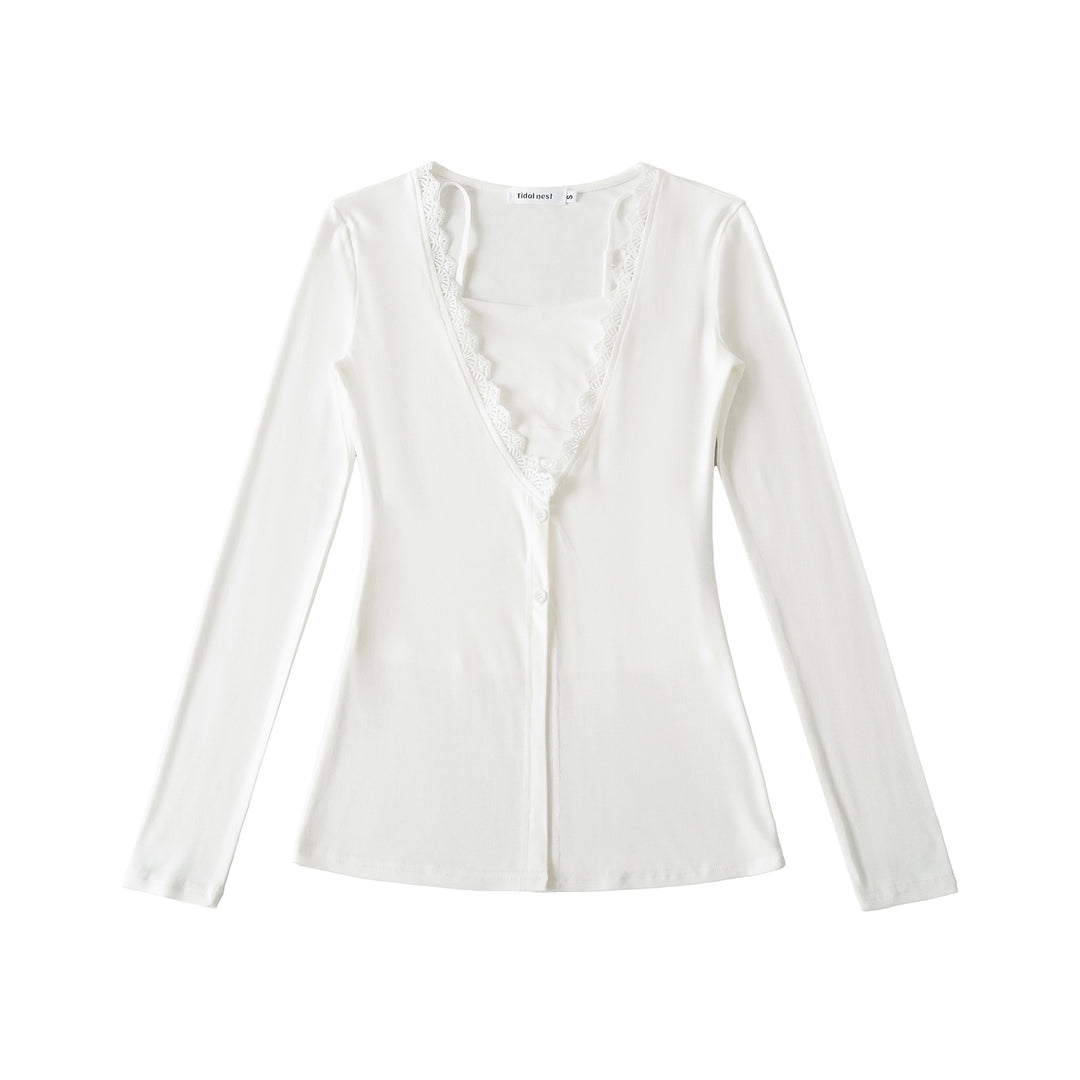 Women Long Sleeve Top with Elegant Lace Collar Lune London