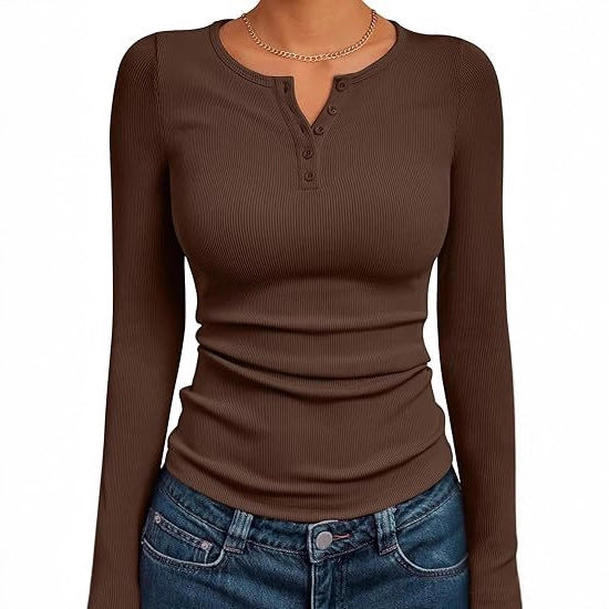 Fitted long sleeve shirt for women with button placket and rib structure Lune London