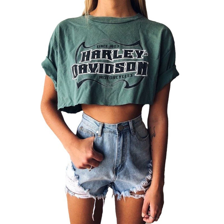 Cropped t-shirt for women with vintage graphic print Lune London