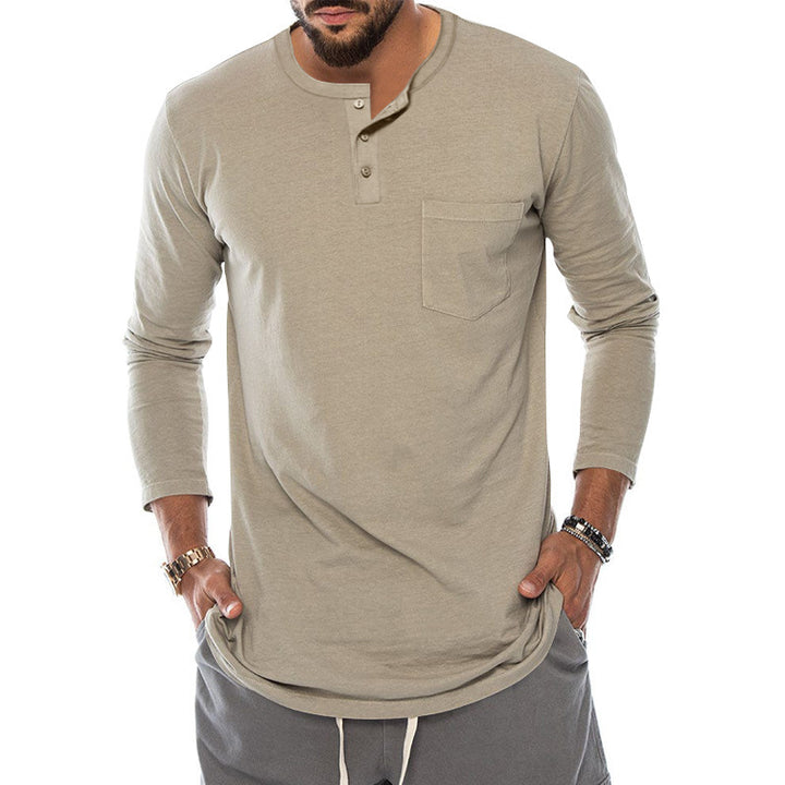 Men's Long Sleeve Henley Shirt with a stylish snap button and a practical chest pocket Lune London
