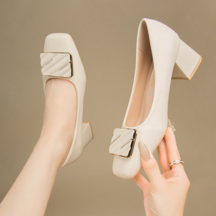 Elegant ladies square toe pumps with trendy buckle Lune London