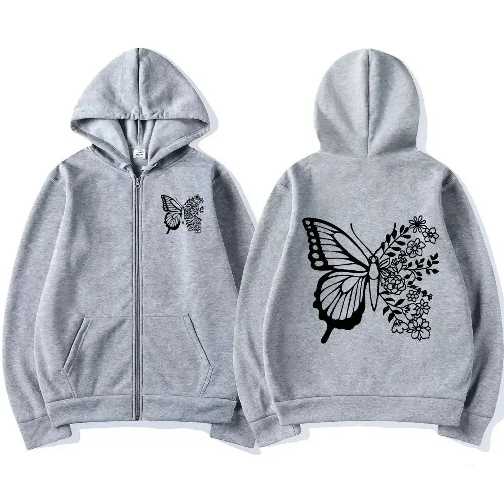 Haut à capuche pour femmes avec motif de papillon floral et poche kangourou pratique Chic & Stil