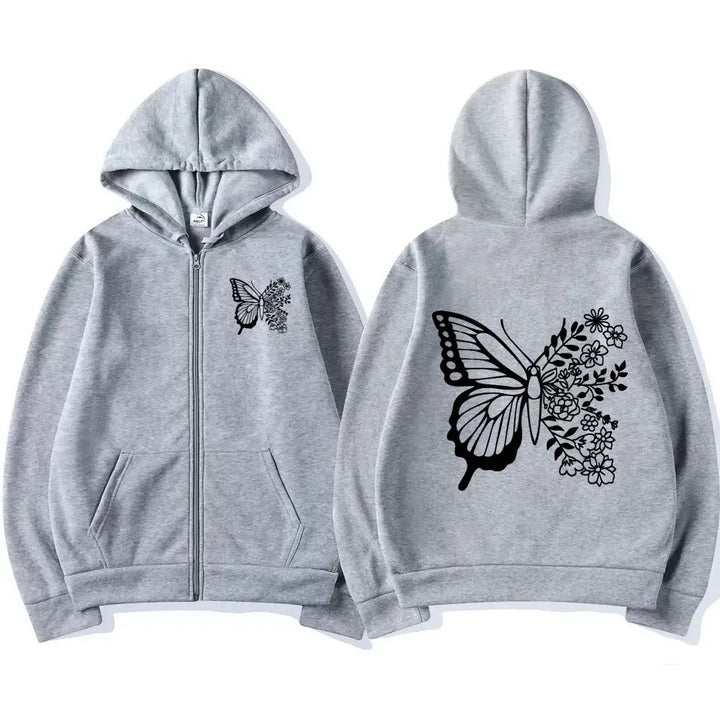 Haut à capuche pour femmes avec motif de papillon floral et poche kangourou pratique Chic & Stil