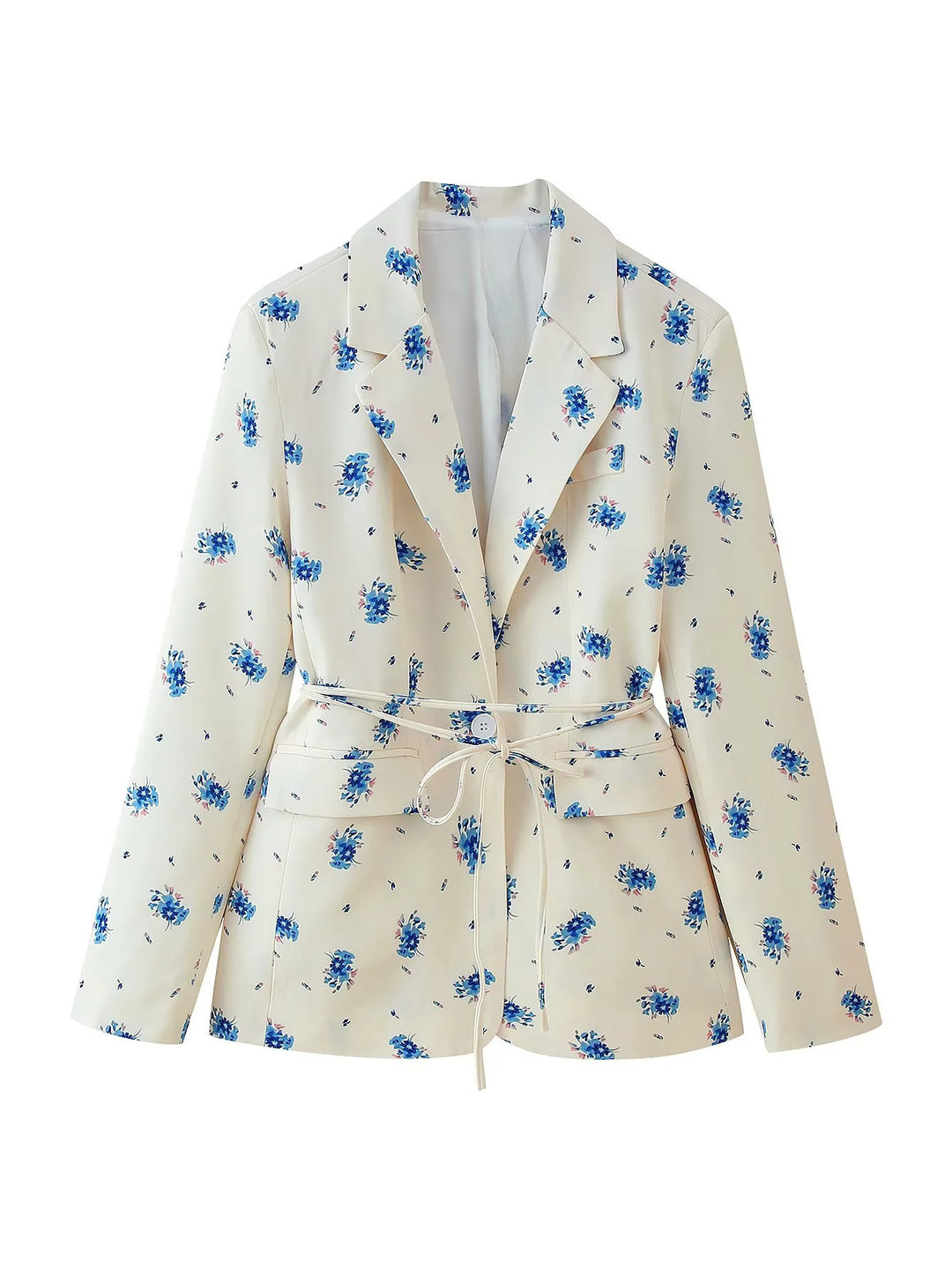 Fitted blazer for women with floral pattern and tie belt Lune London