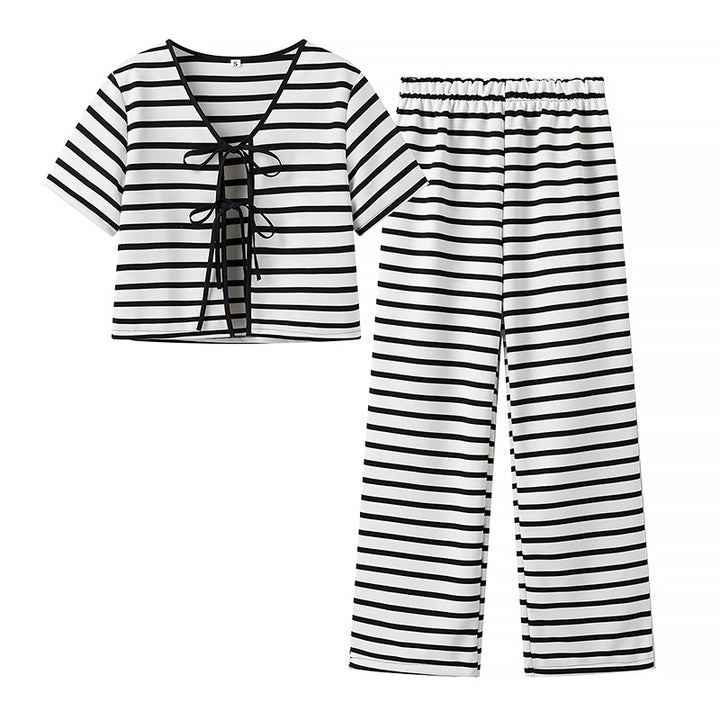 Pantalons palazzo rayés tendance pour femmes avec ceinture élastique Chic & Stil