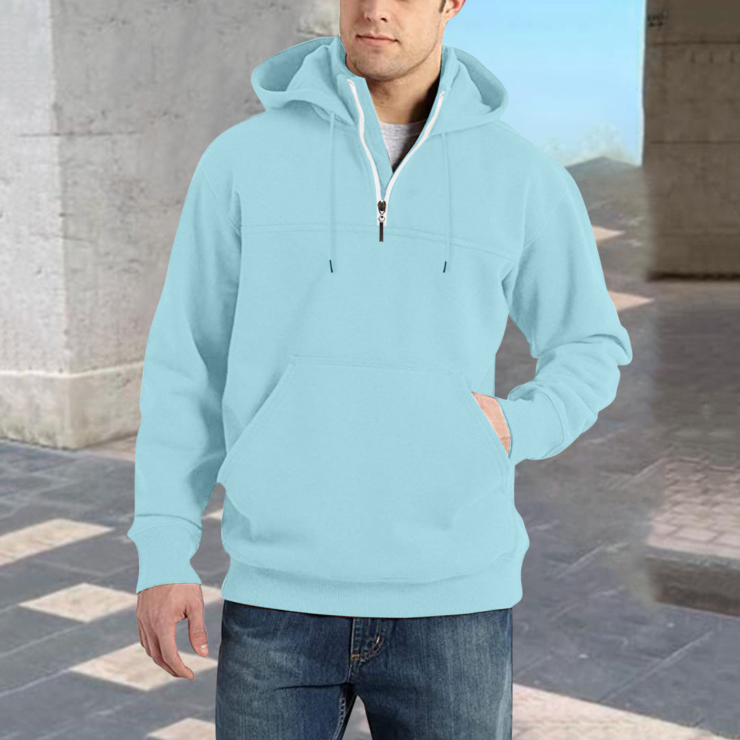 Men's trendy hoodie with half-zip and practical kangaroo pockets Lune London