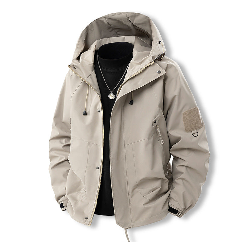 Versatile outdoor jacket for men with adjustable hood and numerous pockets Lune London
