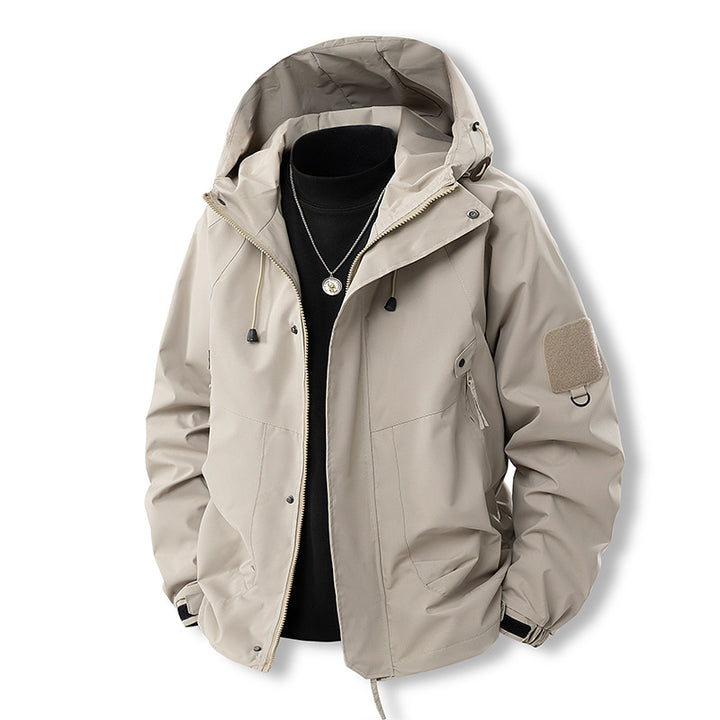 Versatile outdoor jacket for men with adjustable hood and numerous pockets Lune London