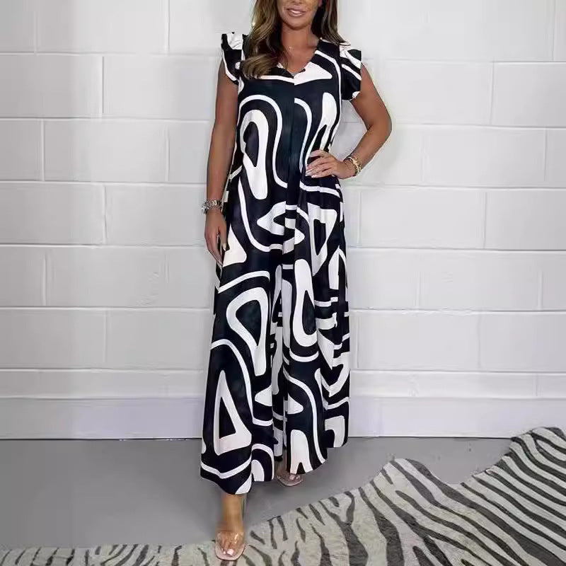 Women's maxi dress with modern graphic pattern and fluid cut Lune London