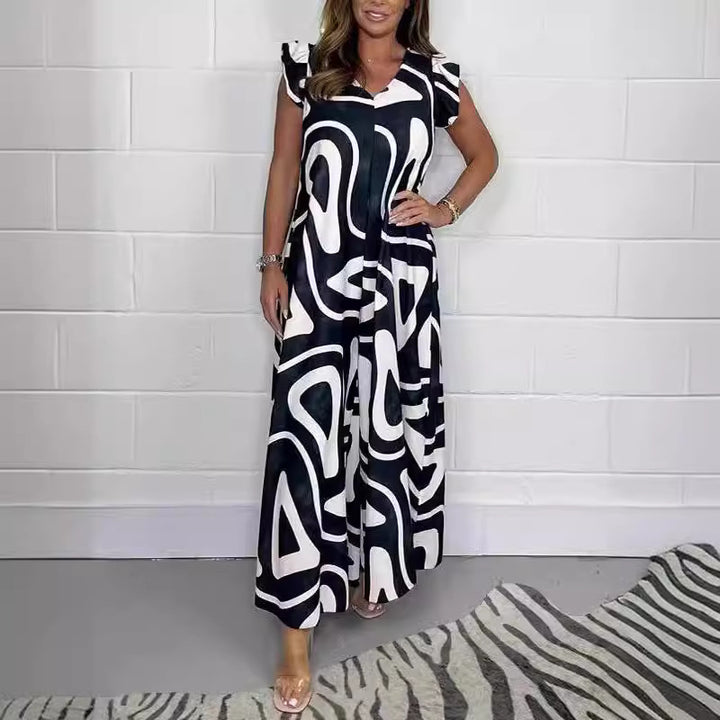 Women's maxi dress with modern graphic pattern and fluid cut Lune London