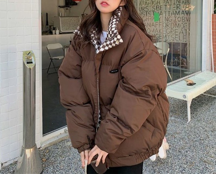 Veste d'hiver surdimensionnée à la mode pour femmes avec col à carreaux Chic & Stil