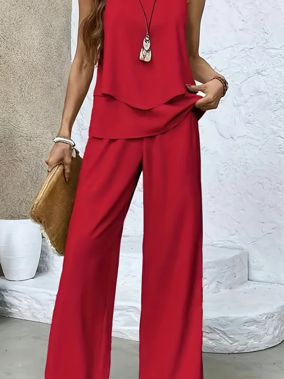 Ladies Elegant Two-Piece Set with Flowing Top and Wide Leg Lune London