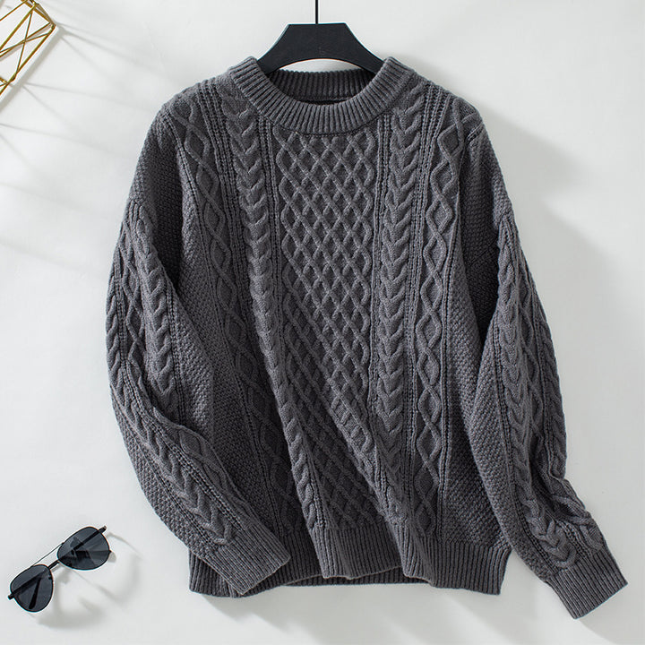 Thick knit pullover for women with a refined cable pattern and a chic round neck Lune London
