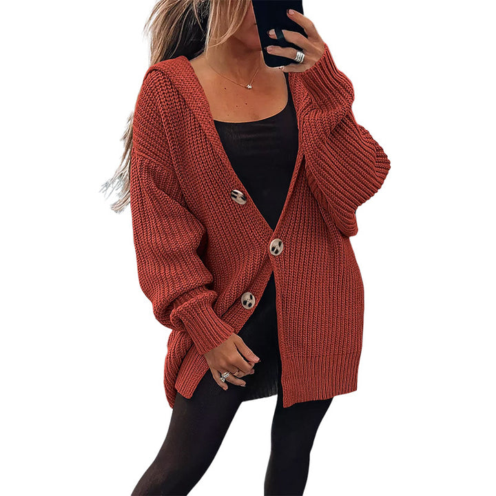 Thick knit jacket for women with an oversized fit and stylish wooden buttons Lune London