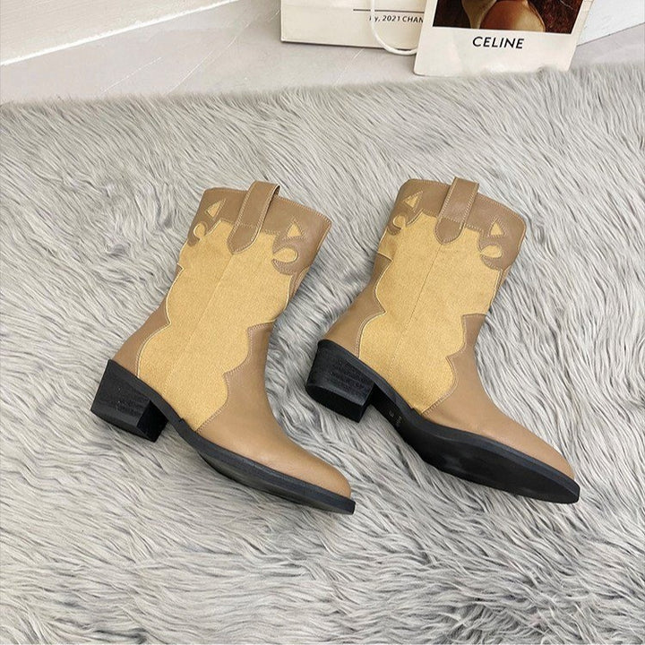 Women's western boots with stylish cut-out details and a sturdy block heel Lune London