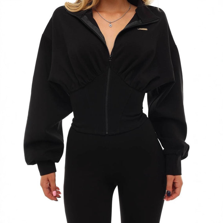 Cropped sweatshirt jacket for women with high collar and wide sleeves Lune London