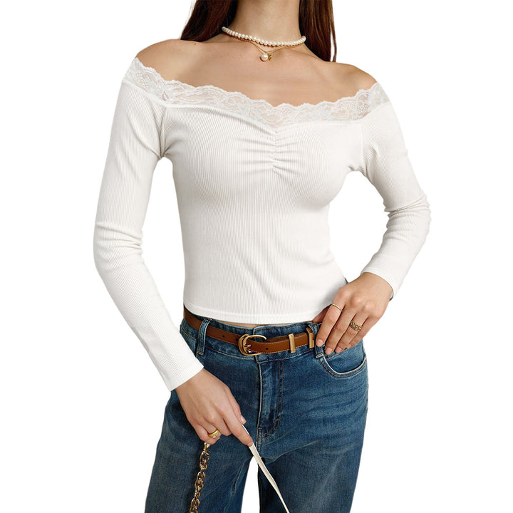 Haut femme à épaules dénudées avec accents en dentelle Chic & Stil
