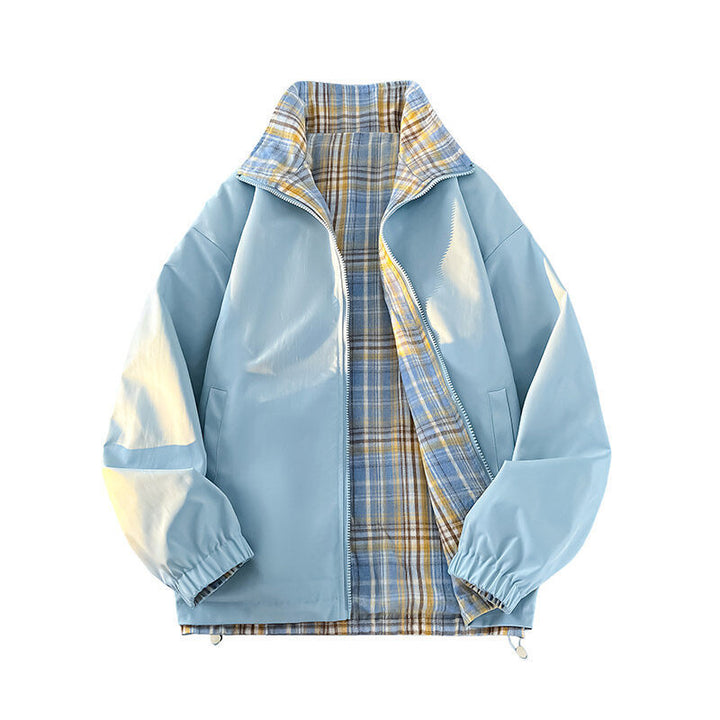 Casual windbreaker jacket for women with plaid lining and high collar Lune London