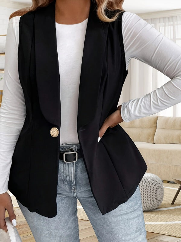 Lune London Elegant Sleeveless Blazer for Women with Decorative Button