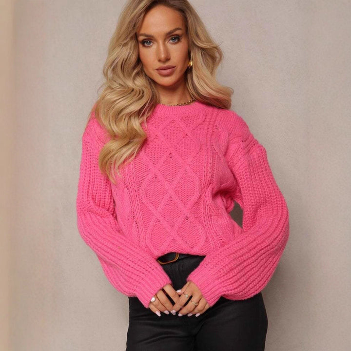 Pull en tricot épais pour femme avec design romantique en câble et manches larges Chic & Stil