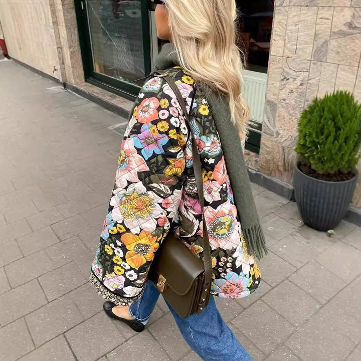 Ladies trendy quilted jacket with floral pattern Chic and Style