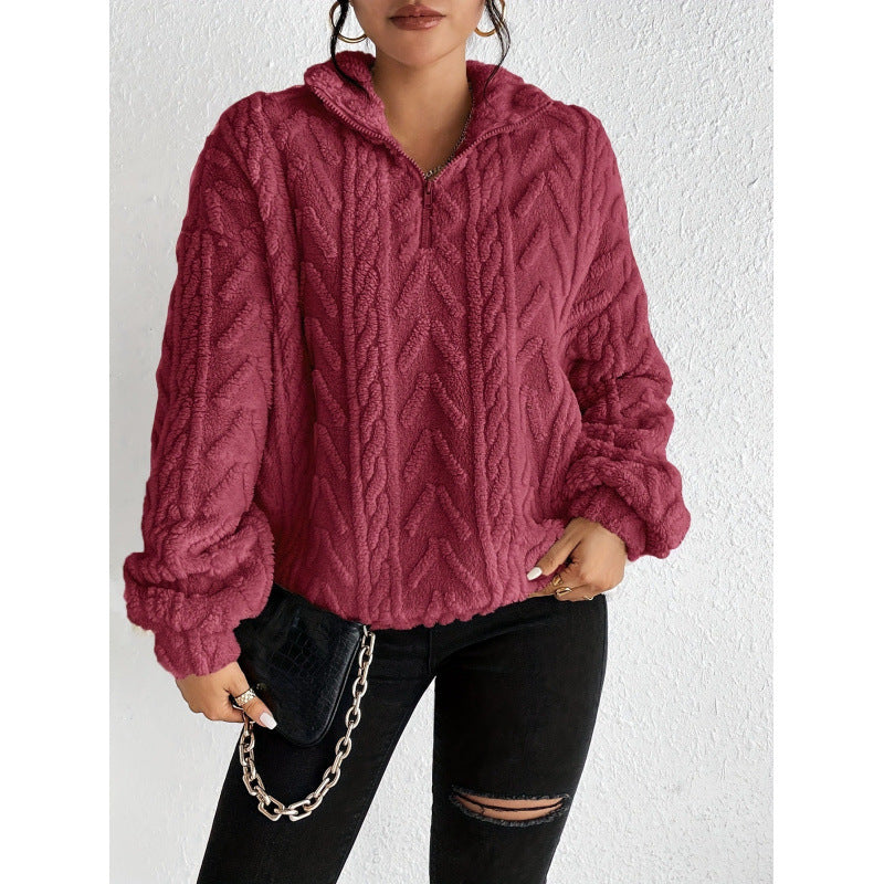 Ladies Trendy Polyester Sweater with High Collar and Lune London Texture