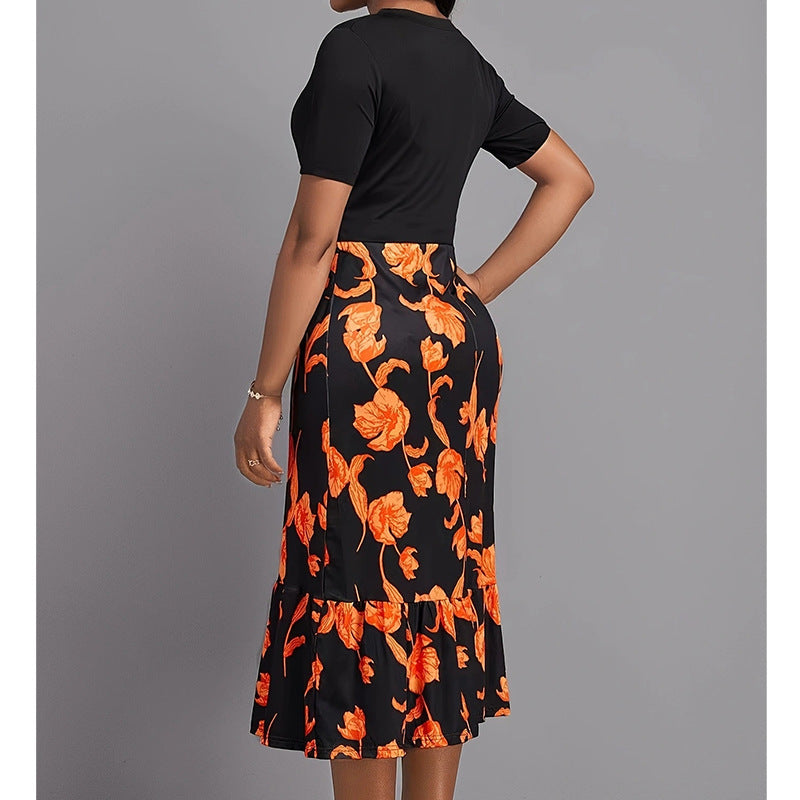 Ladies Elegant Dress with Floral Pattern and Lune London Button Details