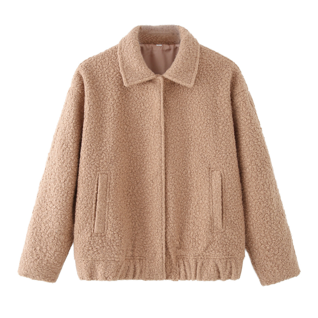 Ladies plush Teddy jacket with lockdown zipper and appliqué pockets Lune London