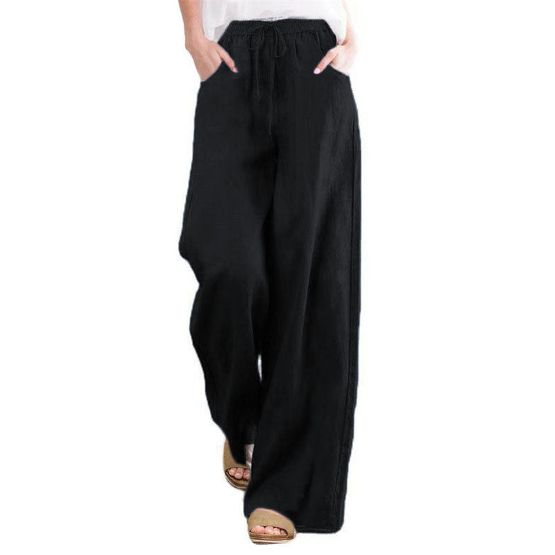 Wide linen pants for women with elastic waistband and side pockets Lune London
