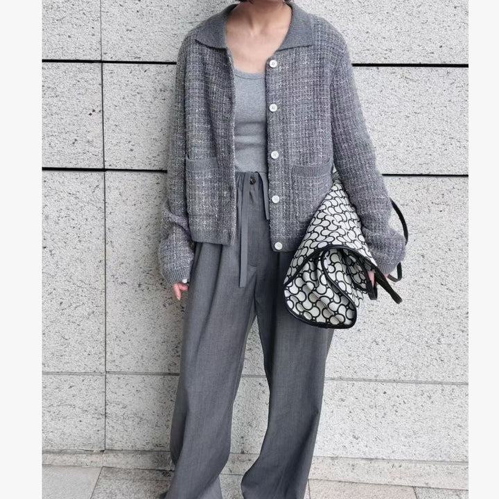 Ladies trendy knit cardigan with practical pocket design Lune London