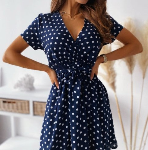 Polka dot wrap dress for women with adjustable tie belt Lune London